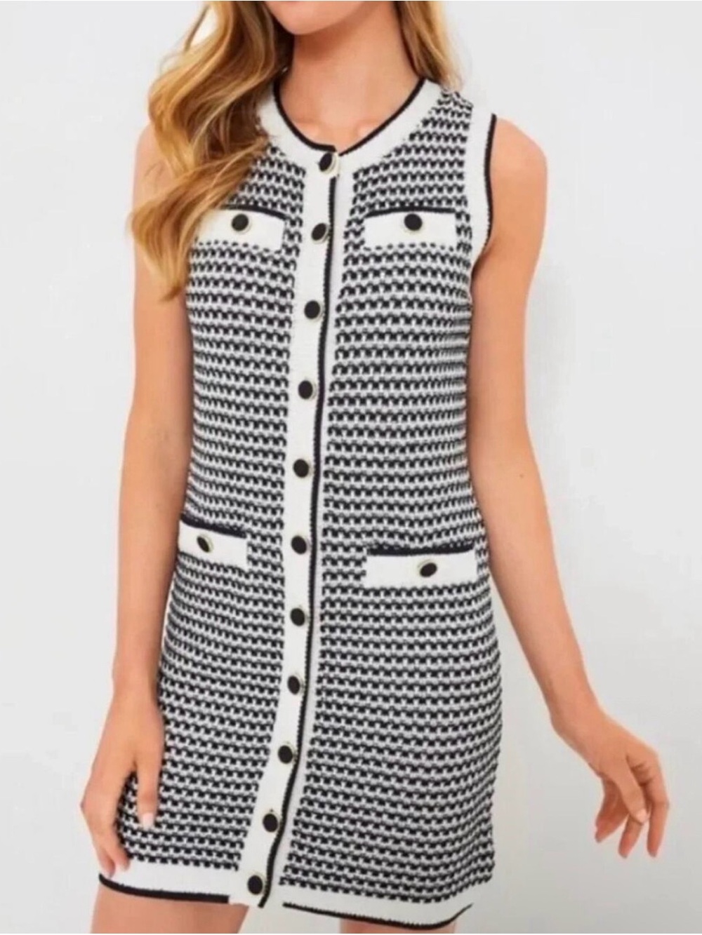 NWT Tuckernuck Pomander Place Womens M Black White Tweed Knit Mini Dress Preppy